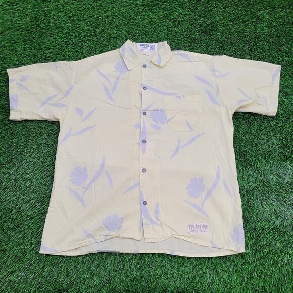 Vintage Sing-Sing Floral Button-Up Shirt XL Baggy Yellow Aloha Hawaiian USA Made - Picture 1 of 13